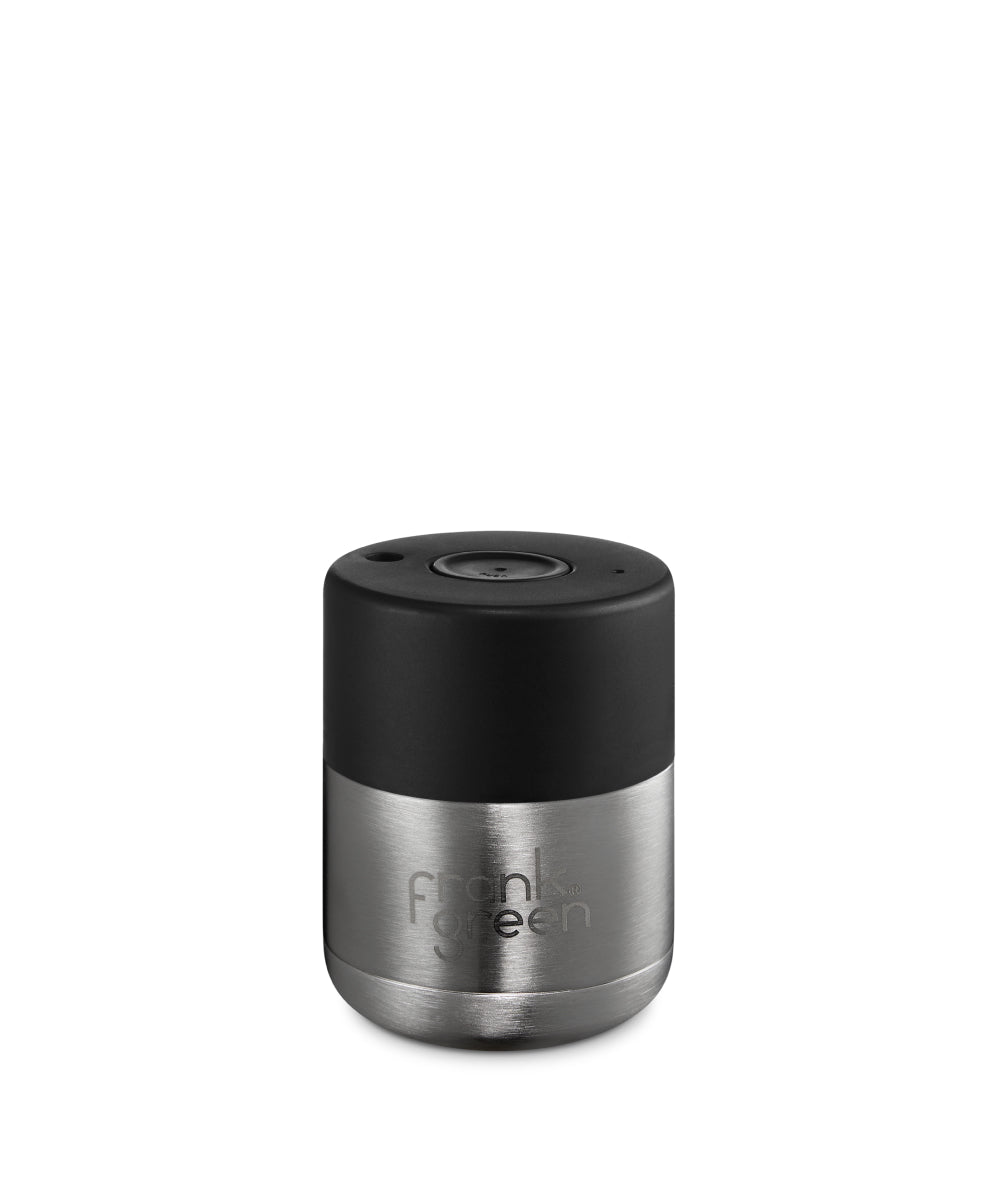 Dark Slate Gray frank green™ Small (6 oz) Ceramic Reusable Coffee Cup Brushed Steel Frank Green