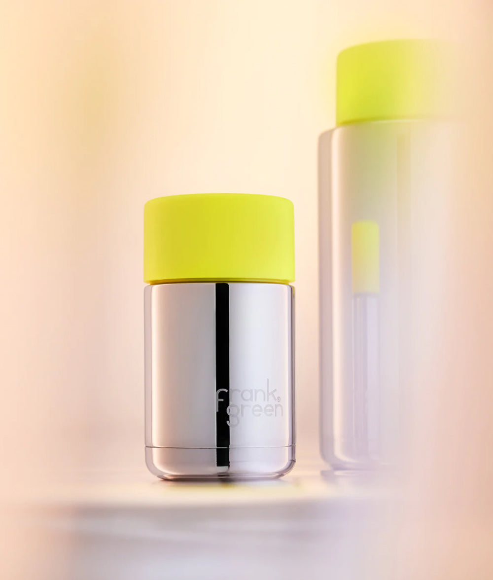 Wheat frank green™ Chrome Silver Ceramic Reusable Cup With Push Button Lid Blushed,Cloud,Neon Yellow Frank Green
