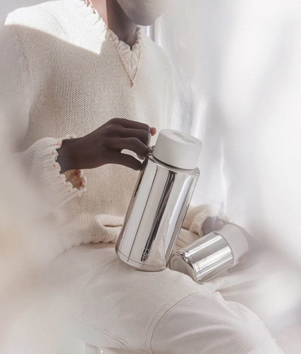 Gray frank green™ Chrome Silver Ceramic Reusable Bottle With Straw Lid Neon Yellow,Blushed,Cloud Frank Green