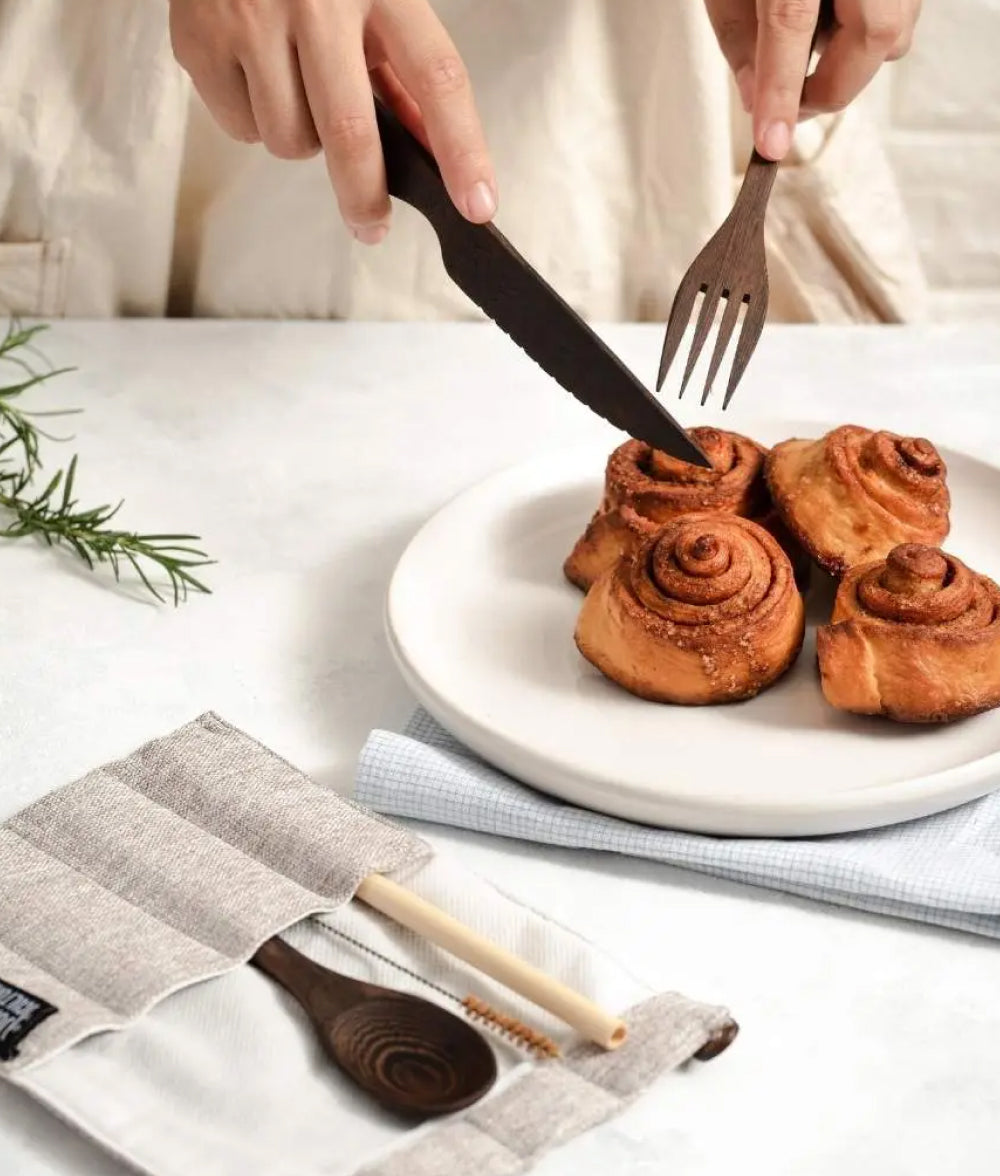 Light Gray Reusable Eco-friendly Cutlery Set Dark Grey,Light Grey,Brown Jungle Culture