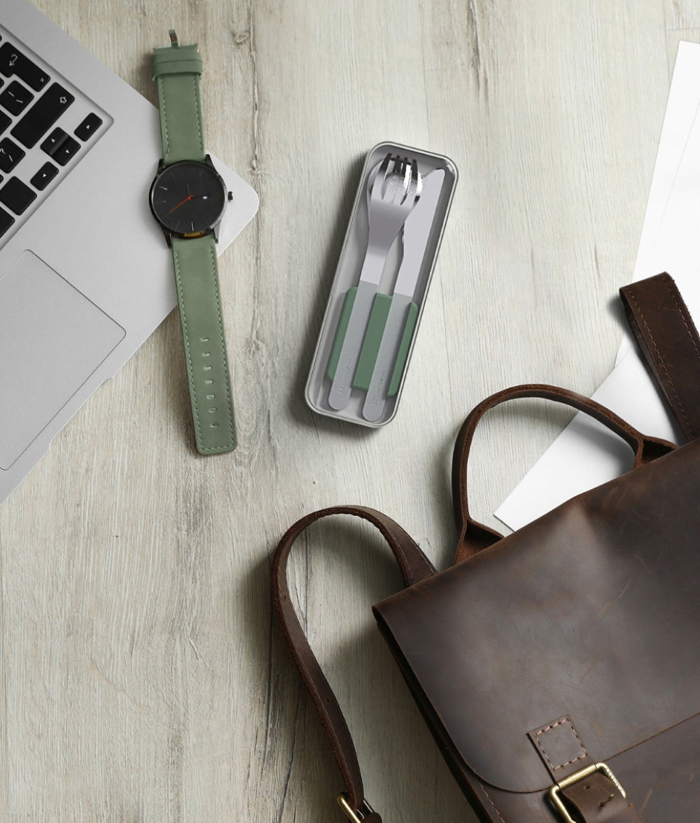 Gray Monbento Slim Box Cutlery Set Black,Flamingo,Natural Green Monbento