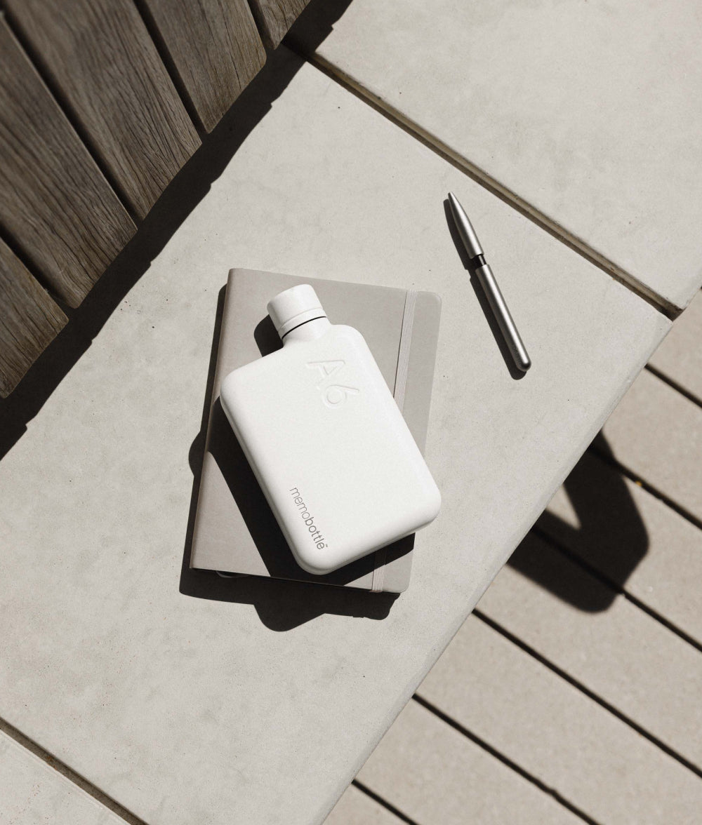 Gray A6 Stainless Steel memobottle™ - Matte White Memobottle