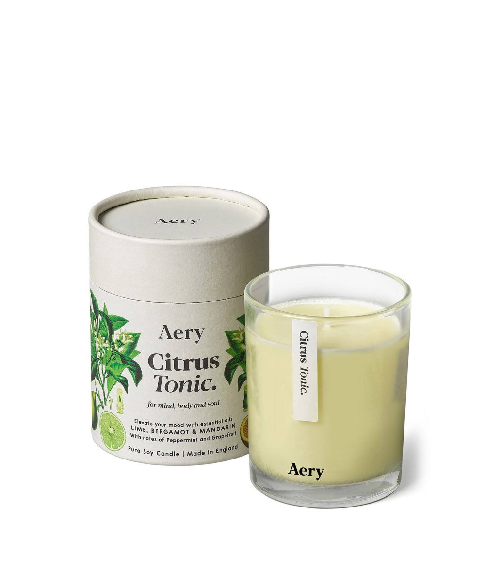 Light Gray Botanical Soy Candle Citrus Tonic Aery Living