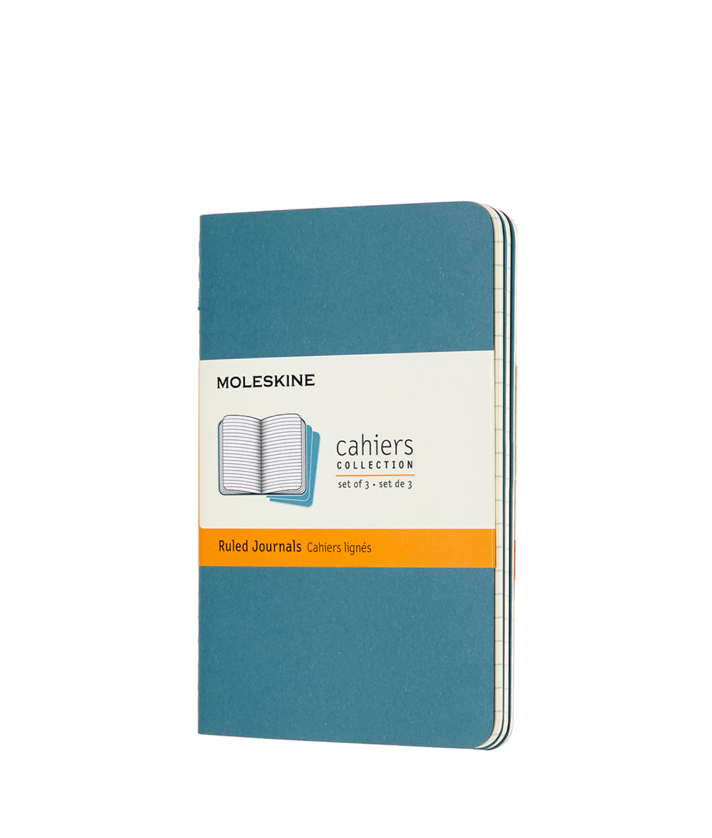 Steel Blue Pocket Cahier Notebook - Set of 3 Brisk Blue / Ruled / Pocket Moleskine