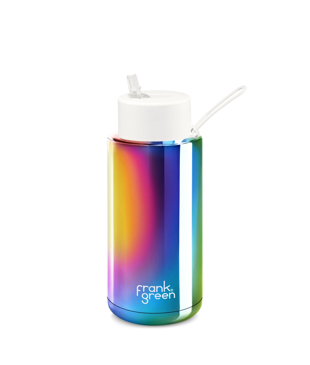 Light Gray frank green™ Chrome Rainbow Ceramic Reusable Bottle With Straw Lid Cloud Frank Green