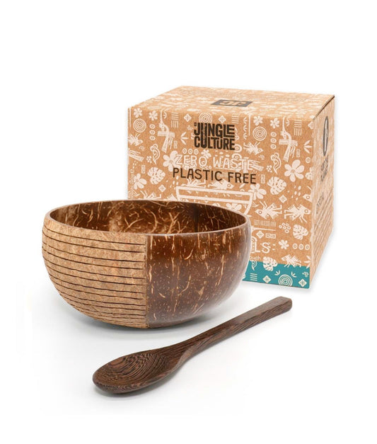Tan Coconut Bowl & Wooden Spoon Combo Jungle Culture