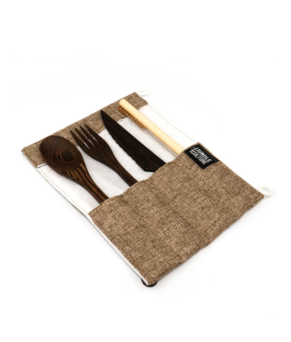 Rosy Brown Reusable Eco-friendly Cutlery Set Dark Grey,Light Grey,Brown Jungle Culture