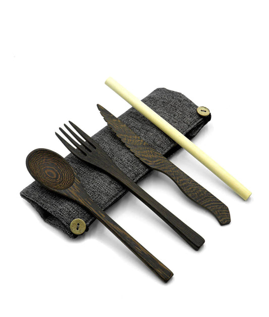 Dark Slate Gray Reusable Eco-friendly Cutlery Set Dark Grey Jungle Culture