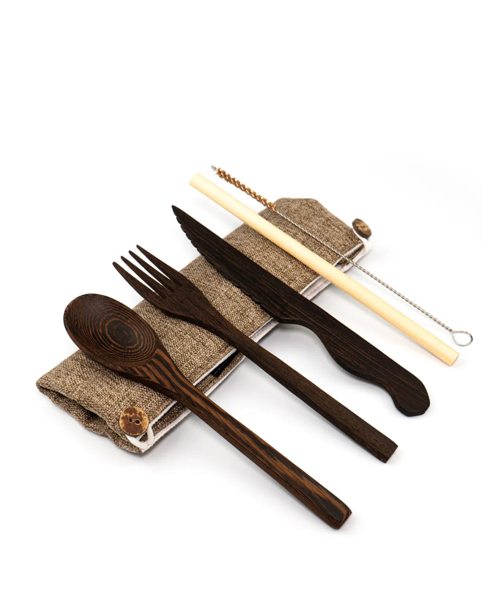 Black Reusable Eco-friendly Cutlery Set Brown Jungle Culture
